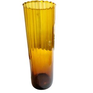 Vintage Tall Vase Empoli Style Amber Glass with Scalloped Rim Handblown READ